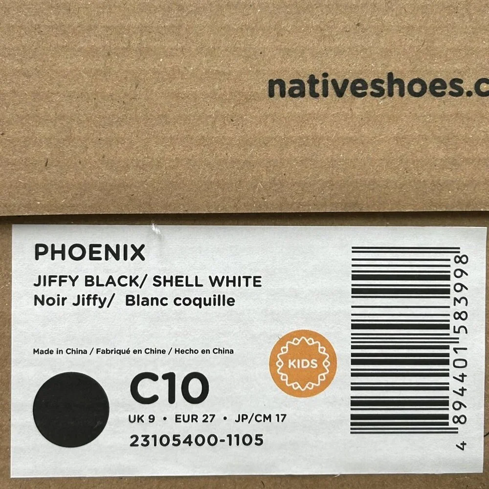 Native Phoenix Toddler Boys Slip-On Sneaker Sz 10‎ Black/White Lightweight Shoes